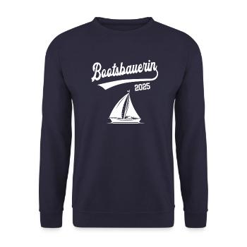Bootsbauerin 2025 Ausbildung Bootsbauer Bootsbau - Unisex Pullover - Navy - Vorne - Alina (178cm) & Michal (187cm)