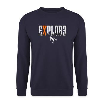 Klettern - Erkunden - Unisex Pullover - Navy - Vorne - Alina (178cm) & Michal (187cm)