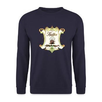 Kaffee ist mein Treibstoff gelb - Unisex Pullover - Navy - Vorne - Alina (178cm) & Michal (187cm)