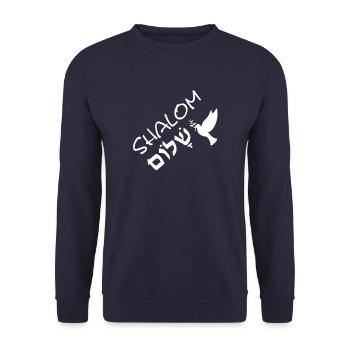 Shalom in Hebrew and Dove of Peace - Unisex Sweatshirt - navy - Front - Alina (178cm) & Michal (187cm)