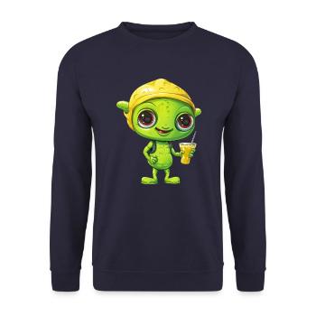 Refreshing Alien Lemon Drink: Green & Yellow - Unisex Sweatshirt - navy - Front - Alina (178cm) & Michal (187cm)
