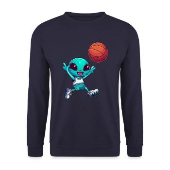 Alien Basketballer: Außerirdisch guter Basketballv - Unisex Pullover - Navy - Vorne - Alina (178cm) & Michal (187cm)