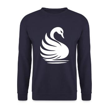 Elegante Schwan-Silhouette: Anmut auf dem Wasser - Unisex Pullover - Navy - Vorne - Alina (178cm) & Michal (187cm)