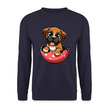 Colorful Boxer Dog Easter Egg Hatch Design - Unisex Sweatshirt - navy - Front - Alina (178cm) & Michal (187cm)
