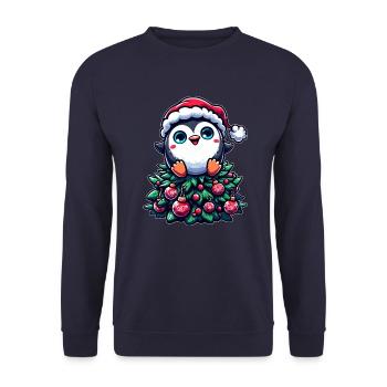 Lustiger Pinguin Weihnachtsbaum Skurril - Unisex Pullover - Navy - Vorne - Alina (178cm) & Michal (187cm)