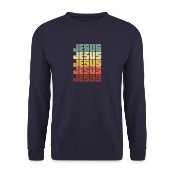 Jesus Jesus Jesus Jesus Jesus, Faith, Christian - Unisex Sweatshirt - navy - Front - Alina (178cm) & Michal (187cm)