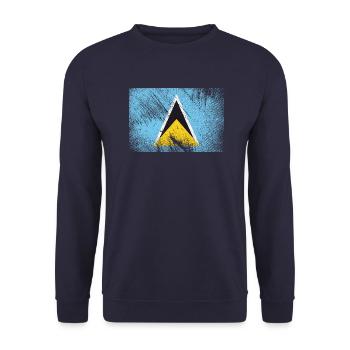 Saint Lucia Flagge - Vintage Grunge - Unisex Pullover - Navy - Vorne - Alina (178cm) & Michal (187cm)
