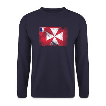 Wallis Futuna Flagge Vintage Grunge - Unisex Pullover - Navy - Vorne - Alina (178cm) & Michal (187cm)