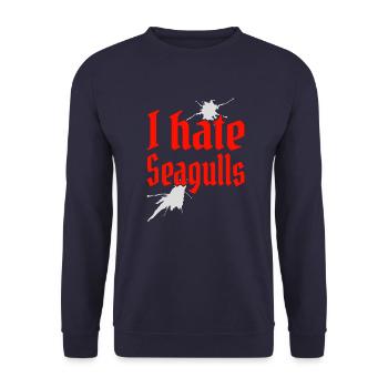 I hate Seagulls Ich hasse Möwen Segler Kapitän - Unisex Pullover - Navy - Vorne - Alina (178cm) & Michal (187cm)