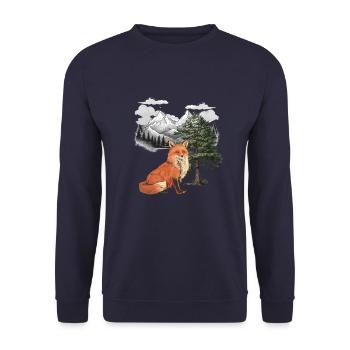 Fuchs Füchse Natur Märchen Wald Natur Baum - Unisex Pullover - Navy - Vorne - Alina (178cm) & Michal (187cm)