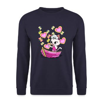 Cat Adventure Children Child Boat Holidays Summer - Unisex Sweatshirt - navy - Front - Alina (178cm) & Michal (187cm)