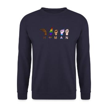 One Race - Human, Respect, Pride - Hand Signals - Unisex Sweatshirt - navy - Front - Alina (178cm) & Michal (187cm)