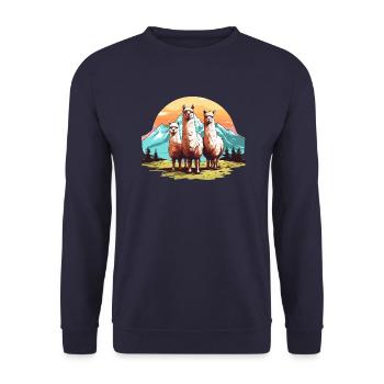 Alpaca, 3 alpacas in nature - Unisex Sweatshirt - navy - Front - Alina (178cm) & Michal (187cm)