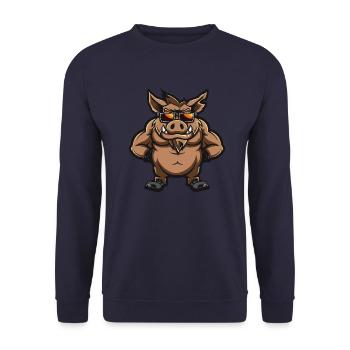 Wildschwein Schwein Cool Comic - Unisex Pullover - Navy - Vorne - Alina (178cm) & Michal (187cm)
