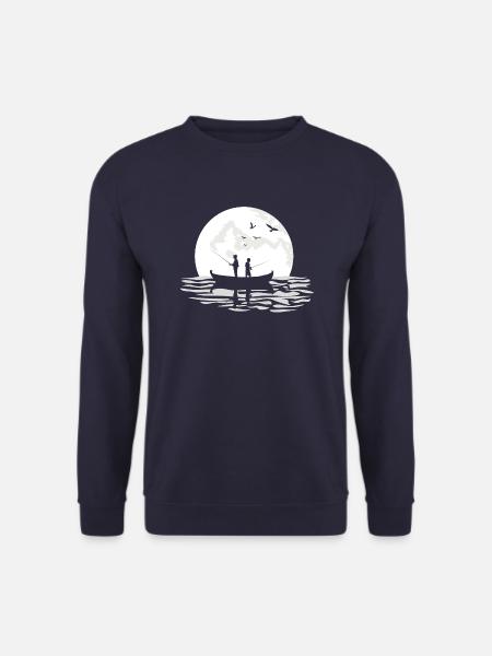 Papa Vater und Sohn Angeln gemeinsam Mondschein 8 - Unisex Pullover - Navy