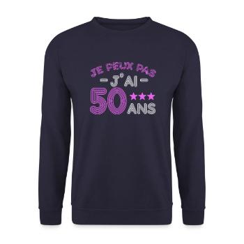 Je peux pas j 'ai 50 ans anniversaire humour - Sweat-shirt Unisexe - marine - Devant - Alina (178cm) & Michal (187cm)
