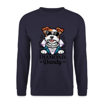 Dandie Dinmont Terrier im Cartoon Design - Unisex Pullover - Navy - Vorne - Alina (178cm) & Michal (187cm)