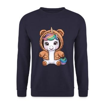 Tenue Licorne Kawaii avec Ours - Sweat-shirt Unisexe - marine - Devant - Alina (178cm) & Michal (187cm)