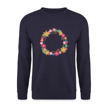 leer,blumen,blumenkranz,floral,illustration - Unisex Pullover - Navy - Vorne - Alina (178cm) & Michal (187cm)