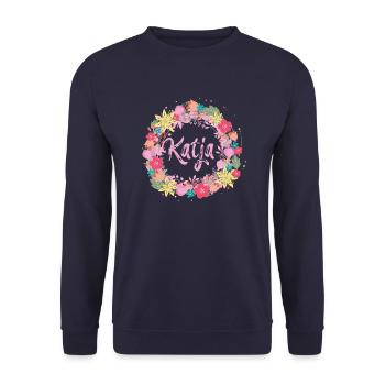 katja ,blumen,blumenkranz,floral,illustration - Unisex Pullover - Navy - Vorne - Alina (178cm) & Michal (187cm)