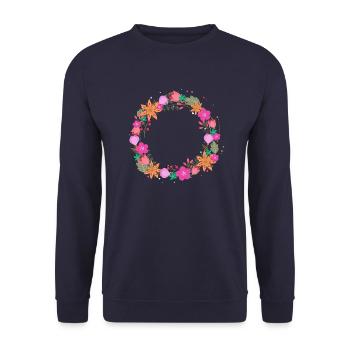 leer,blumen,blumenkranz,floral,illustration,pink - Unisex Pullover - Navy - Vorne - Alina (178cm) & Michal (187cm)