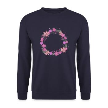 leer,blumen,blumenkranz,floral,illustration,pink - Unisex Pullover - Navy - Vorne - Alina (178cm) & Michal (187cm)