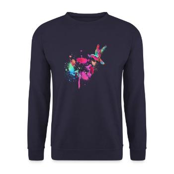 kolibri,graffiti ,malerei, blumen,vogel,blume,bunt - Unisex Pullover - Navy - Vorne - Alina (178cm) & Michal (187cm)