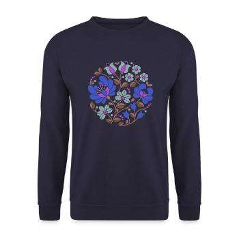 Hungarian flowers, blue, colorful flowers,tendrils,flower - Unisex Sweatshirt - navy - Front - Alina (178cm) & Michal (187cm)