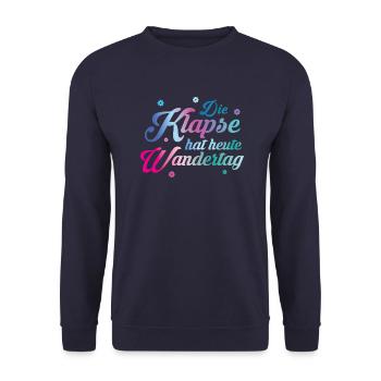 Klapse hat Wandertag - Unisex Pullover - Navy - Vorne - Alina (178cm) & Michal (187cm)