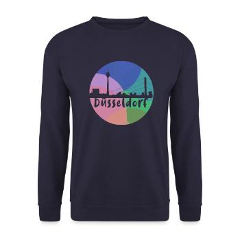 düsseldorf,skyline,kreis,bunt,regenbogen,retro - Unisex Pullover - Navy - Vorne - Alina (178cm) & Michal (187cm)
