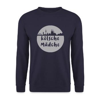 Köln, skyline,scherenschnitt,grau,kölsche mädche - Unisex Pullover - Navy - Vorne - Alina (178cm) & Michal (187cm)