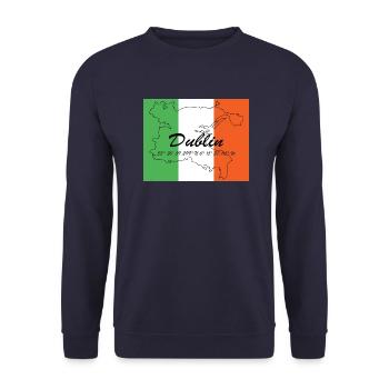 Dublin - Hauptstadt mit GPS & Flagge - Unisex Pullover - Navy - Vorne - Alina (178cm) & Michal (187cm)