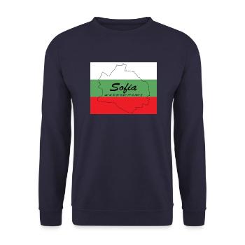 Sofia - Hauptstadt mit GPS & Flagge - Unisex Pullover - Navy - Vorne - Alina (178cm) & Michal (187cm)