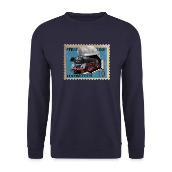 Briefmarke Dampflokomotive - Unisex Pullover - Navy - Vorne - Alina (178cm) & Michal (187cm)