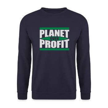 planet over profit quote - Unisex Sweatshirt - navy - Front - Alina (178cm) & Michal (187cm)