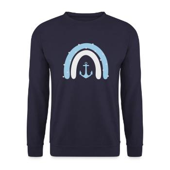 Regenbogen Anker mit Punkten - Unisex Pullover - Navy - Vorne - Alina (178cm) & Michal (187cm)