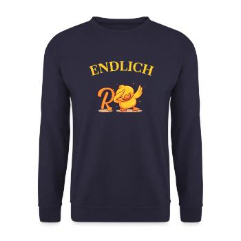 Endlich Rente Humor Ente Geschenk - Unisex Pullover - Navy - Vorne - Alina (178cm) & Michal (187cm)
