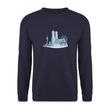 Horizon de Munich - Aquarelle peinte à la main - Sweat-shirt Unisexe - marine - Devant - Alina (178cm) & Michal (187cm)
