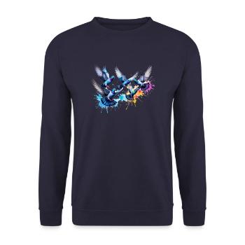 vögel,bunte vögel, illustration,tauben,taube - Unisex Pullover - Navy - Vorne - Alina (178cm) & Michal (187cm)