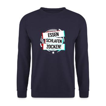 Essen Schlafen Zocken! - Unisex Pullover - Navy - Vorne - Alina (178cm) & Michal (187cm)