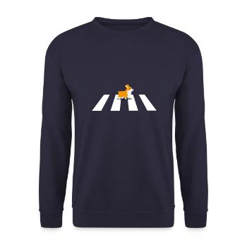 Chien Corgi franchit le passage clouté - Sweat-shirt Unisexe - marine - Devant - Alina (178cm) & Michal (187cm)