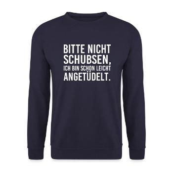 Bitte Nicht Schubsen Bin schon leicht angetüdelt - Unisex Pullover - Navy - Vorne - Alina (178cm) & Michal (187cm)