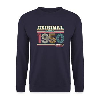 75th Birthday Legend March Born in 1950 - Unisex Sweatshirt - navy - Front - Alina (178cm) & Michal (187cm)