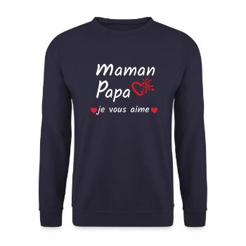 Maman Papa je vous aime blanc - Sweat-shirt Unisexe - marine - Devant - Alina (178cm) & Michal (187cm)