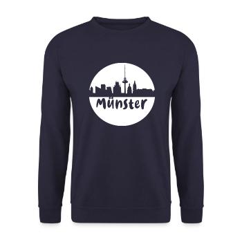 Münster, kreis, skyline,scherenschnitt, weiss - Unisex Pullover - Navy - Vorne - Alina (178cm) & Michal (187cm)