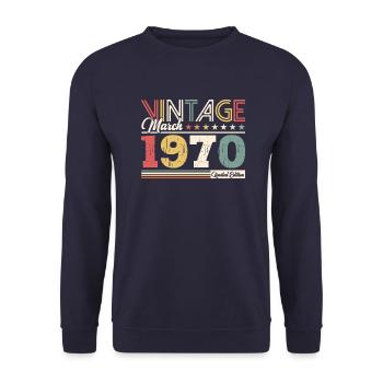 55ème anniversaire cadeau mari Vintage mars 1970 - Sweat-shirt Unisexe - marine - Devant - Alina (178cm) & Michal (187cm)