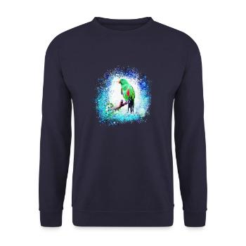 sittich ara,,bird,graffiti,mint,blue,brush,spray - Unisex Sweatshirt - navy - Front - Alina (178cm) & Michal (187cm)