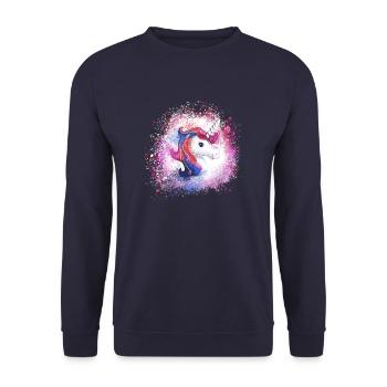 einhorn ,kopf, rosa,pferd, graffiti,malerei - Unisex Pullover - Navy - Vorne - Alina (178cm) & Michal (187cm)
