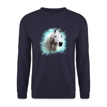 pferd ,schimmel ,graffiti , malerei,weisses pferd, - Unisex Pullover - Navy - Vorne - Alina (178cm) & Michal (187cm)