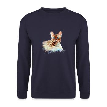 chat bengal, chat, bengale, graffiti, peinture, aquarelle - Sweat-shirt Unisexe - marine - Devant - Alina (178cm) & Michal (187cm)